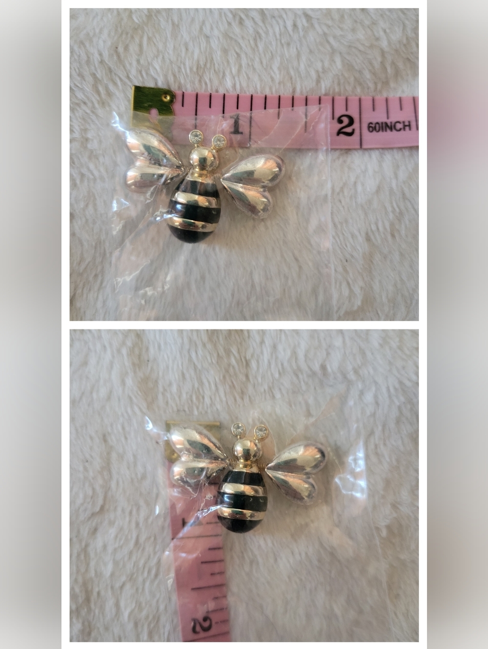 Cute VTG Shiny Gold/Black Movable Bumblebee Brooch Pin - Picture 9 of 9